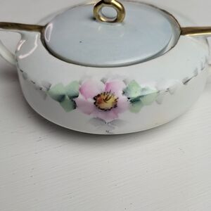 Handcrafted Small Austrian Ceramic Floral Dish with Gold Trim